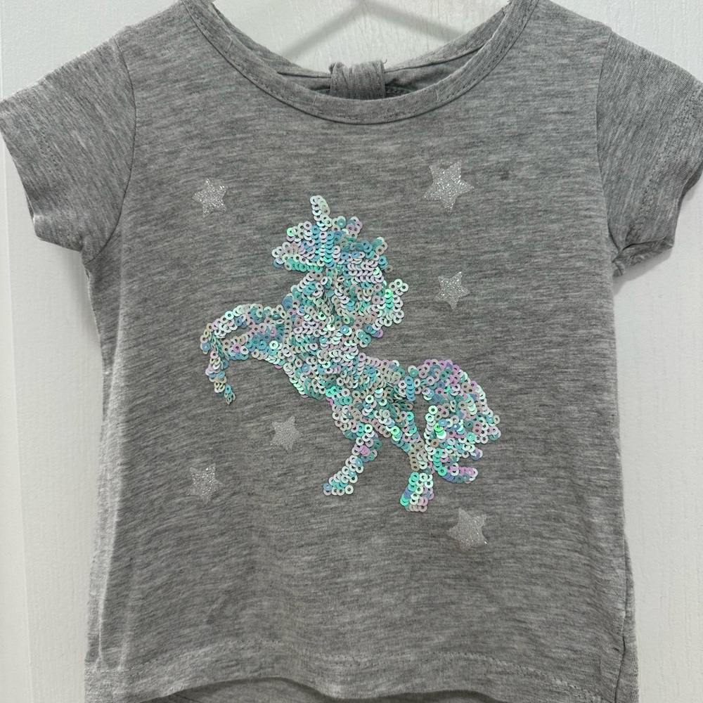 Gray Unicorn Sequin Kids T-Shirt